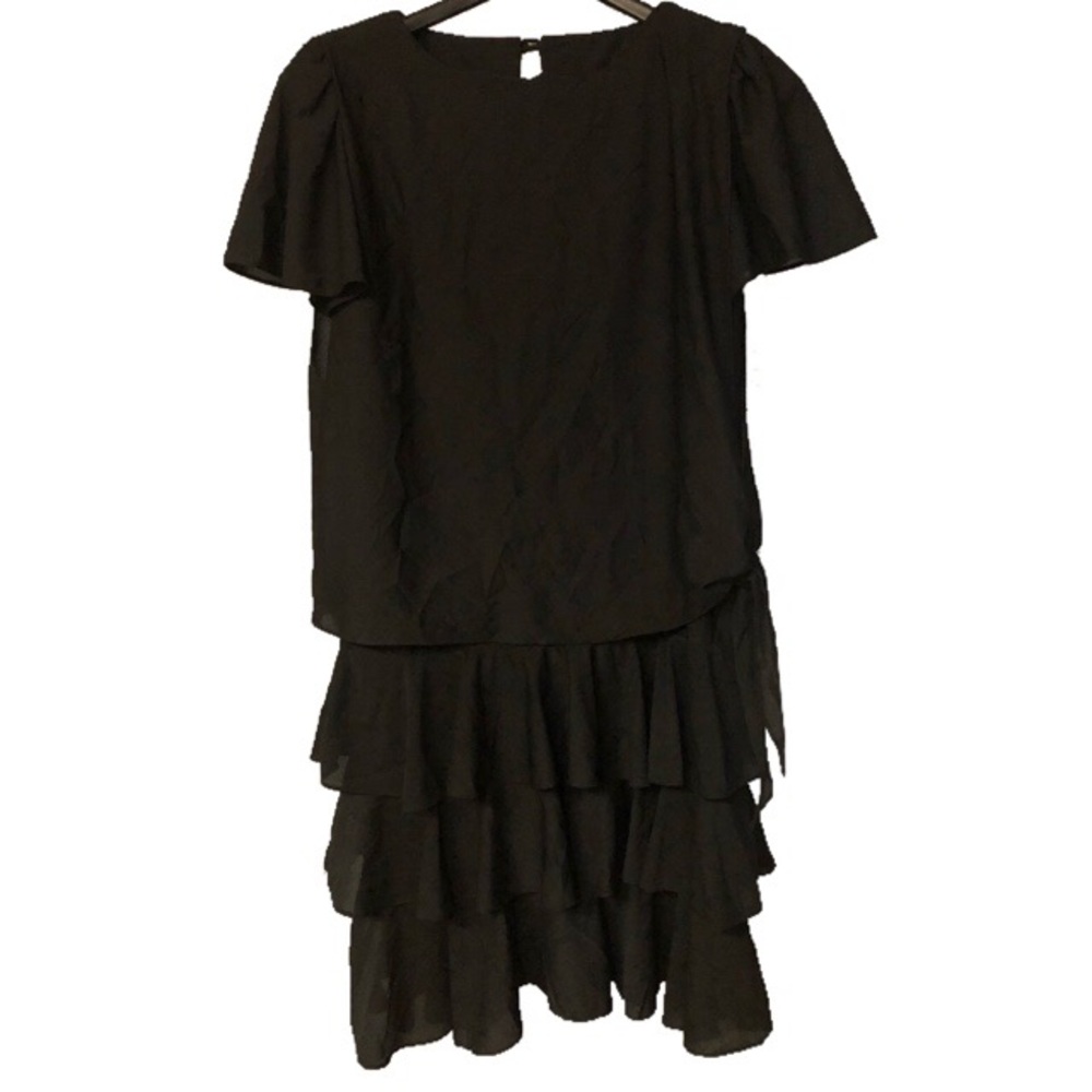 Vintage 1920s style Black Drop Waist Ruffle Dress
